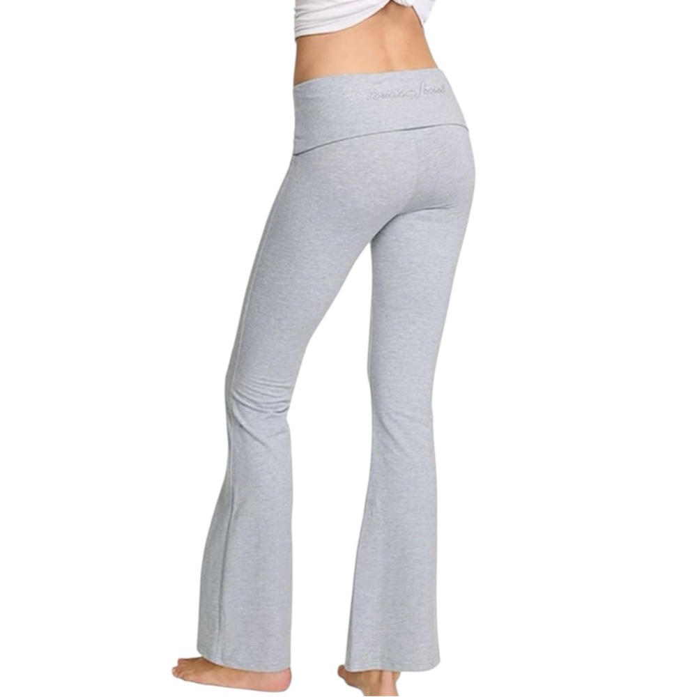 🤍New Victoria’s Secret Grey Bling Cotton Foldover Flare Leggings Size XL🤍